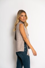 Αμάνικη πλεκτή μπλούζα με δέσιμο στο πλάι μπεζ