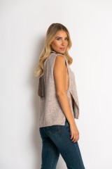 Αμάνικη πλεκτή μπλούζα με δέσιμο στο πλάι μπεζ