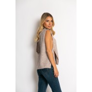 Αμάνικη πλεκτή μπλούζα με δέσιμο στο πλάι μπεζ