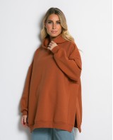 Μπλούζα φούτερ χνούδι μακρυμάνικη oversized με άνοιγμα στο πλάι cinnamon