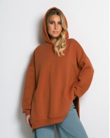 Μπλούζα φούτερ χνούδι μακρυμάνικη oversized με άνοιγμα στο πλάι cinnamon