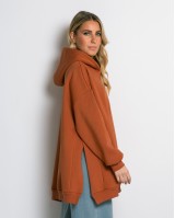 Μπλούζα φούτερ χνούδι μακρυμάνικη oversized με άνοιγμα στο πλάι cinnamon