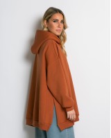 Μπλούζα φούτερ χνούδι μακρυμάνικη oversized με άνοιγμα στο πλάι cinnamon