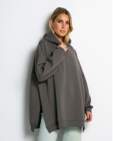 Μπλούζα φούτερ χνούδι μακρυμάνικη oversized με άνοιγμα στο πλάι πούρο