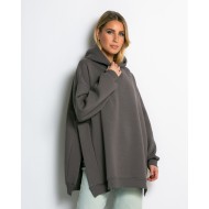 Μπλούζα φούτερ χνούδι μακρυμάνικη oversized με άνοιγμα στο πλάι πούρο