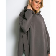 Μπλούζα φούτερ χνούδι μακρυμάνικη oversized με άνοιγμα στο πλάι πούρο