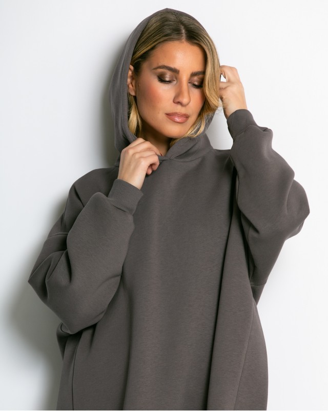 Μπλούζα φούτερ χνούδι μακρυμάνικη oversized με άνοιγμα στο πλάι πούρο