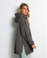 Μπλούζα φούτερ χνούδι μακρυμάνικη oversized με άνοιγμα στο πλάι πούρο