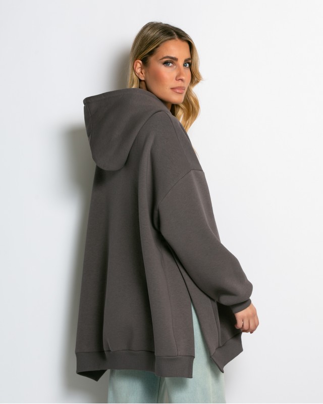 Μπλούζα φούτερ χνούδι μακρυμάνικη oversized με άνοιγμα στο πλάι πούρο