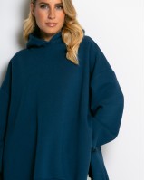 Μπλούζα φούτερ χνούδι μακρυμάνικη oversized με άνοιγμα στο πλάι ίντιγκο