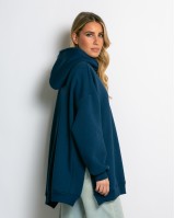Μπλούζα φούτερ χνούδι μακρυμάνικη oversized με άνοιγμα στο πλάι ίντιγκο