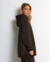 Μπλούζα φούτερ χνούδι μακρυμάνικη oversized με άνοιγμα στο πλάι καφέ