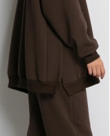 Μπλούζα φούτερ χνούδι μακρυμάνικη oversized με άνοιγμα στο πλάι καφέ