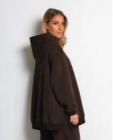 Μπλούζα φούτερ χνούδι μακρυμάνικη oversized με άνοιγμα στο πλάι καφέ