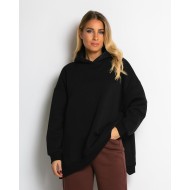 Μπλούζα φούτερ χνούδι μακρυμάνικη oversized με άνοιγμα στο πλάι μαύρο