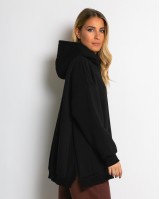 Μπλούζα φούτερ χνούδι μακρυμάνικη oversized με άνοιγμα στο πλάι μαύρο