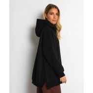 Μπλούζα φούτερ χνούδι μακρυμάνικη oversized με άνοιγμα στο πλάι μαύρο