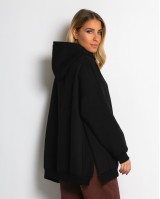 Μπλούζα φούτερ χνούδι μακρυμάνικη oversized με άνοιγμα στο πλάι μαύρο