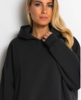 Μπλούζα φούτερ χνούδι μακρυμάνικη oversized με άνοιγμα στο πλάι ανθρακί