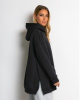Μπλούζα φούτερ χνούδι μακρυμάνικη oversized με άνοιγμα στο πλάι ανθρακί