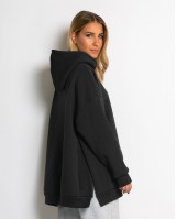 Μπλούζα φούτερ χνούδι μακρυμάνικη oversized με άνοιγμα στο πλάι ανθρακί