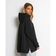 Μπλούζα φούτερ χνούδι μακρυμάνικη oversized με άνοιγμα στο πλάι ανθρακί