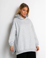 Μπλούζα φούτερ χνούδι μακρυμάνικη oversized με άνοιγμα στο πλάι γκρι μελανζέ