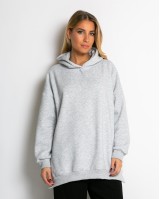 Μπλούζα φούτερ χνούδι μακρυμάνικη oversized με άνοιγμα στο πλάι γκρι μελανζέ