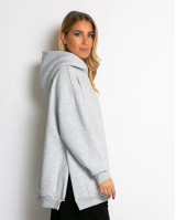 Μπλούζα φούτερ χνούδι μακρυμάνικη oversized με άνοιγμα στο πλάι γκρι μελανζέ