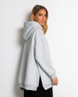 Μπλούζα φούτερ χνούδι μακρυμάνικη oversized με άνοιγμα στο πλάι γκρι μελανζέ