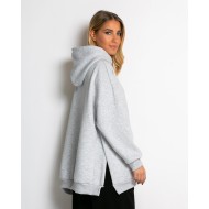 Μπλούζα φούτερ χνούδι μακρυμάνικη oversized με άνοιγμα στο πλάι γκρι μελανζέ