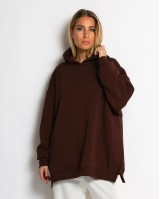 Μπλούζα φούτερ χνούδι μακρυμάνικη oversized με άνοιγμα στο πλάι βουργουνδί