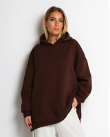 Μπλούζα φούτερ χνούδι μακρυμάνικη oversized με άνοιγμα στο πλάι βουργουνδί