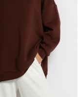 Μπλούζα φούτερ χνούδι μακρυμάνικη oversized με άνοιγμα στο πλάι βουργουνδί