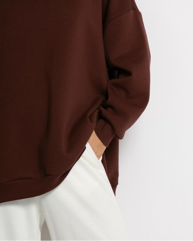 Μπλούζα φούτερ χνούδι μακρυμάνικη oversized με άνοιγμα στο πλάι βουργουνδί