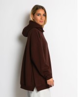 Μπλούζα φούτερ χνούδι μακρυμάνικη oversized με άνοιγμα στο πλάι βουργουνδί
