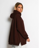 Μπλούζα φούτερ χνούδι μακρυμάνικη oversized με άνοιγμα στο πλάι βουργουνδί