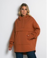 Μπλούζα φούτερ χνούδι oversized με τσέπη και κουκούλα cinnamon