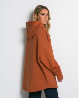 Μπλούζα φούτερ χνούδι oversized με τσέπη και κουκούλα cinnamon