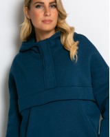 Μπλούζα φούτερ χνούδι oversized με τσέπη και κουκούλα ίντιγκο