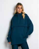 Μπλούζα φούτερ χνούδι oversized με τσέπη και κουκούλα ίντιγκο