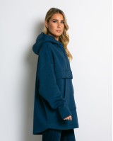 Μπλούζα φούτερ χνούδι oversized με τσέπη και κουκούλα ίντιγκο