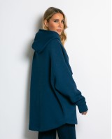 Μπλούζα φούτερ χνούδι oversized με τσέπη και κουκούλα ίντιγκο