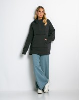 Μπλούζα φούτερ χνούδι oversized με τσέπη και κουκούλα ανθρακί