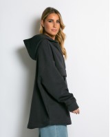 Μπλούζα φούτερ χνούδι oversized με τσέπη και κουκούλα ανθρακί