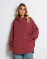 Μπλούζα φούτερ χνούδι oversized με τσέπη και κουκούλα cherry