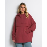 Μπλούζα φούτερ χνούδι oversized με τσέπη και κουκούλα cherry