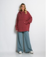 Μπλούζα φούτερ χνούδι oversized με τσέπη και κουκούλα cherry
