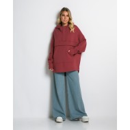 Μπλούζα φούτερ χνούδι oversized με τσέπη και κουκούλα cherry