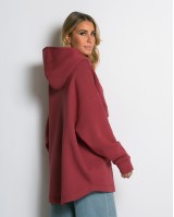 Μπλούζα φούτερ χνούδι oversized με τσέπη και κουκούλα cherry